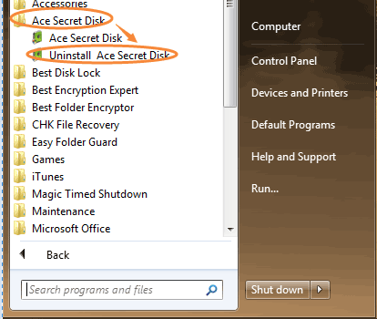 Uninstall Ace Secret Disk