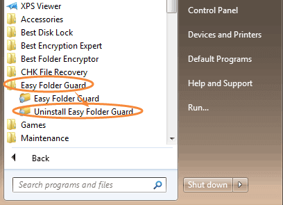 Uninstall Easy Folder Guard